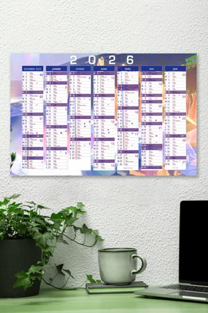 Calendrier mural bi-annuel (recto-verso